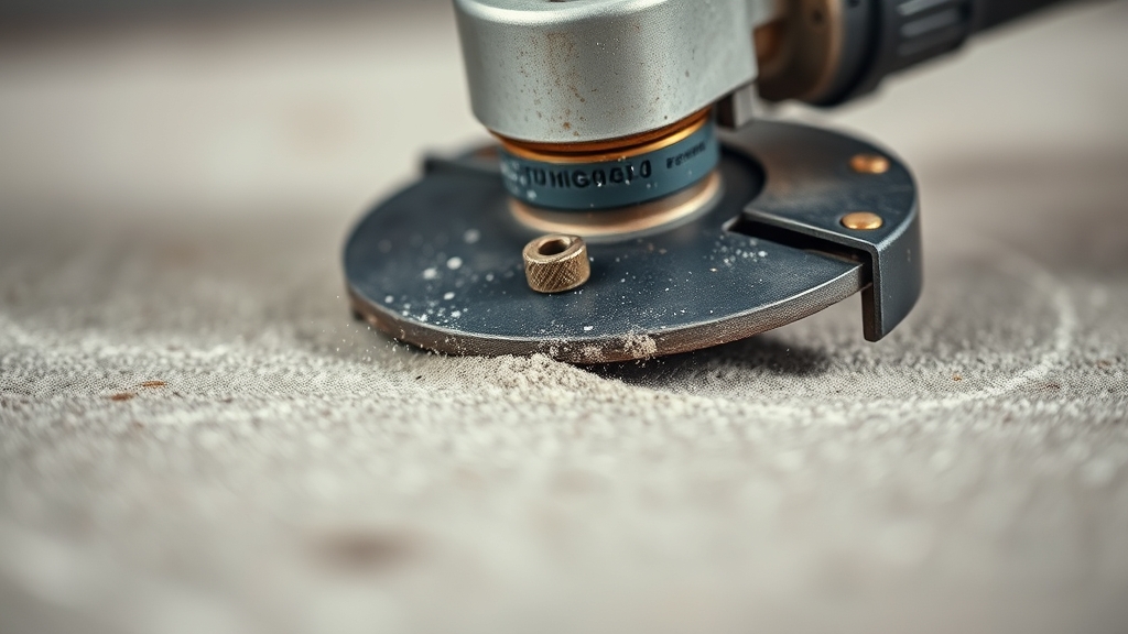 Close-up of a diamond grinding head in action on concrete, creating a textured, rough surface profile